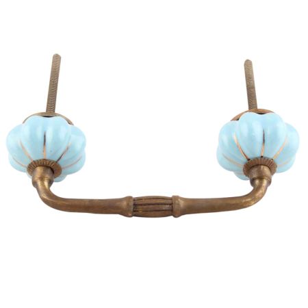 Turquoise With Golden Line Medium Ceramic Melon Bridge Handle